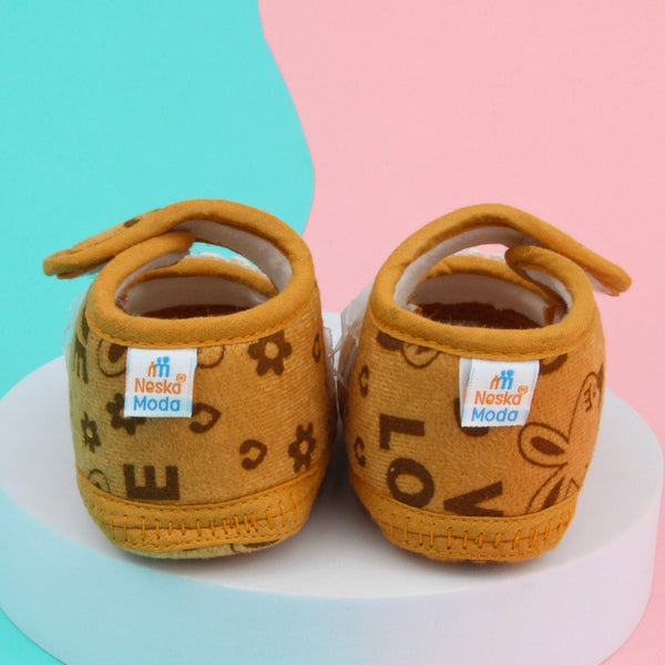 6 To 12 Months Baby Girls Velcro Cotton Shoe/Booties (White,Orange)-BT4923