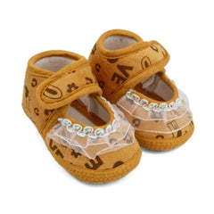 6 To 12 Months Baby Girls Velcro Cotton Shoe/Booties (White,Orange)-BT4923