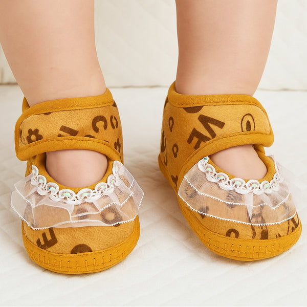 6 To 12 Months Baby Girls Velcro Cotton Shoe/Booties (White,Orange)-BT4923