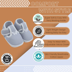 6 To 12 Months Baby Girls Velcro Velvet Shoe/Booties (Black,Off White)-BT4928