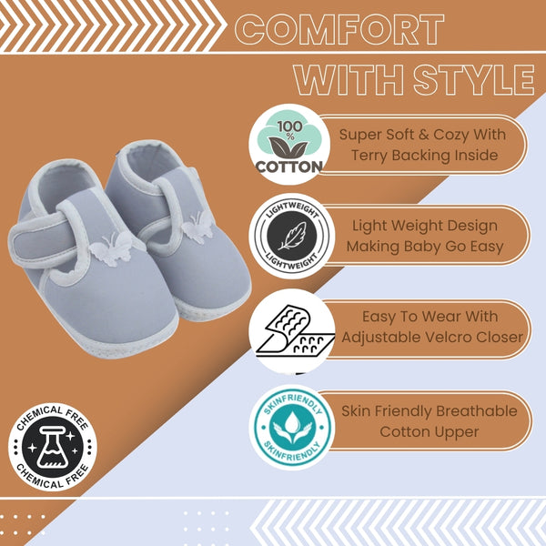 6 To 12 Months Baby Girls Velcro Velvet Shoe/Booties (Black,Off White)-BT4928