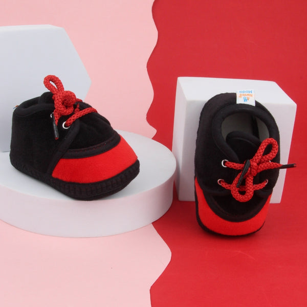 6 To 12 Months Baby Boys & Baby Girls Lace Velvet Shoe/Booties (Grey,Red)-BT4931