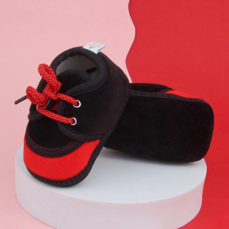 6 To 12 Months Baby Boys & Baby Girls Lace Velvet Shoe/Booties (Grey,Red)-BT4931