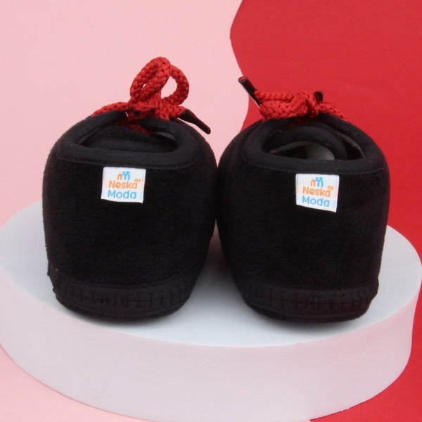 6 To 12 Months Baby Boys & Baby Girls Lace Velvet Shoe/Booties (Grey,Red)-BT4931