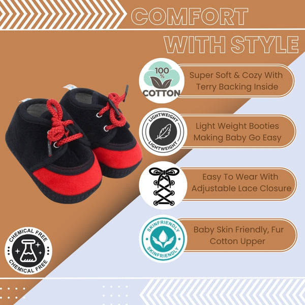 6 To 12 Months Baby Boys & Baby Girls Lace Velvet Shoe/Booties (Grey,Red)-BT4931