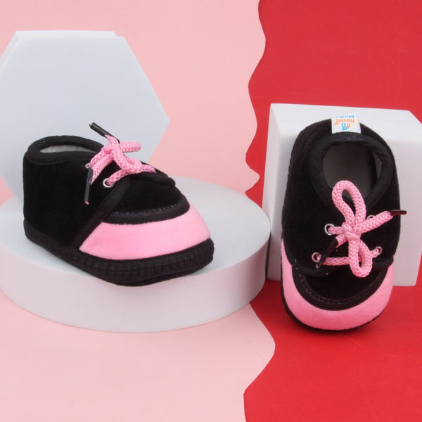 6 To 12 Months Baby Boys & Baby Girls Lace Velvet Shoe/Booties (Grey,Baby Pink)-BT4932