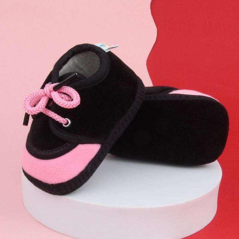 6 To 12 Months Baby Boys & Baby Girls Lace Velvet Shoe/Booties (Grey,Baby Pink)-BT4932