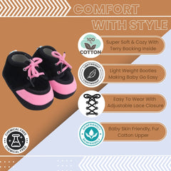 6 To 12 Months Baby Boys & Baby Girls Lace Velvet Shoe/Booties (Grey,Baby Pink)-BT4932