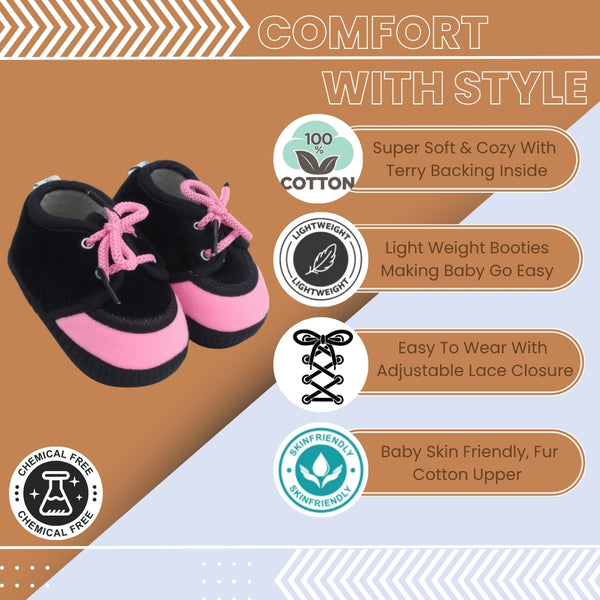 6 To 12 Months Baby Boys & Baby Girls Lace Velvet Shoe/Booties (Grey,Baby Pink)-BT4932