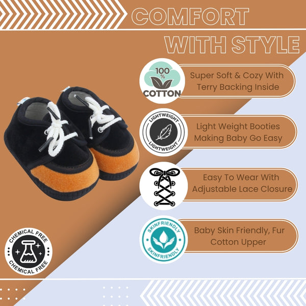 6 To 12 Months Baby Boys & Baby Girls Lace Velvet Shoe/Booties (Grey,Brown)-BT4933