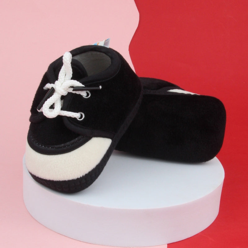 6 To 12 Months Baby Boys & Baby Girls Lace Velvet Shoe/Booties (Grey,Off White)-BT4934