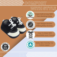 6 To 12 Months Baby Boys & Baby Girls Lace Velvet Shoe/Booties (Grey,Off White)-BT4934
