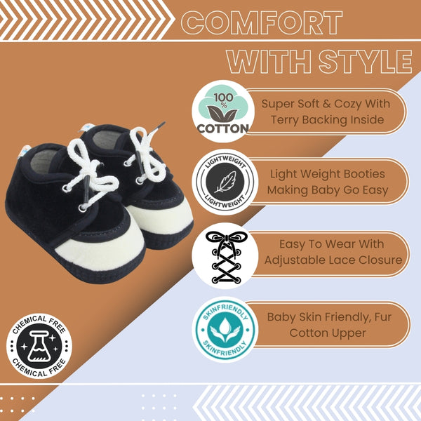 6 To 12 Months Baby Boys & Baby Girls Lace Velvet Shoe/Booties (Grey,Off White)-BT4934