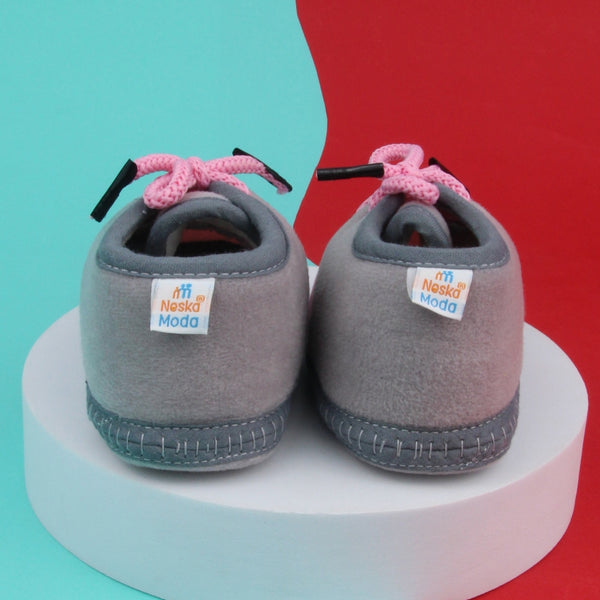 6 To 12 Months Baby Boys & Baby Girls Lace Velvet Shoe/Booties (Dark Brown,Off White)-BT4938