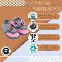 6 To 12 Months Baby Boys & Baby Girls Lace Velvet Shoe/Booties (Dark Brown,Off White)-BT4938