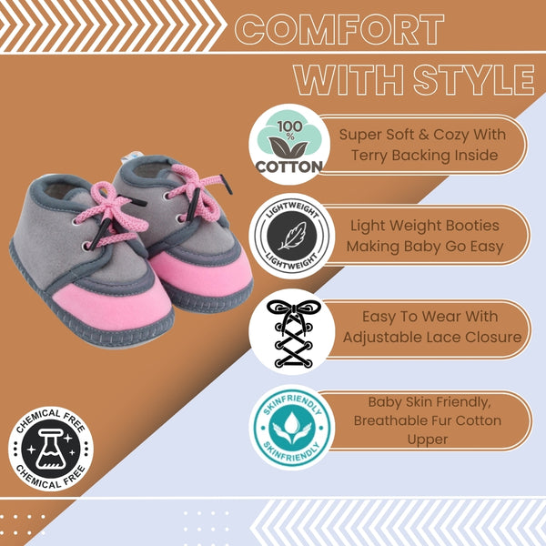 6 To 12 Months Baby Boys & Baby Girls Lace Velvet Shoe/Booties (Dark Brown,Off White)-BT4938