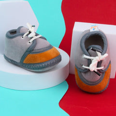 6 To 12 Months Baby Boys & Baby Girls Lace Velvet Shoe/Booties (Dark Brown,Grey)-BT4939