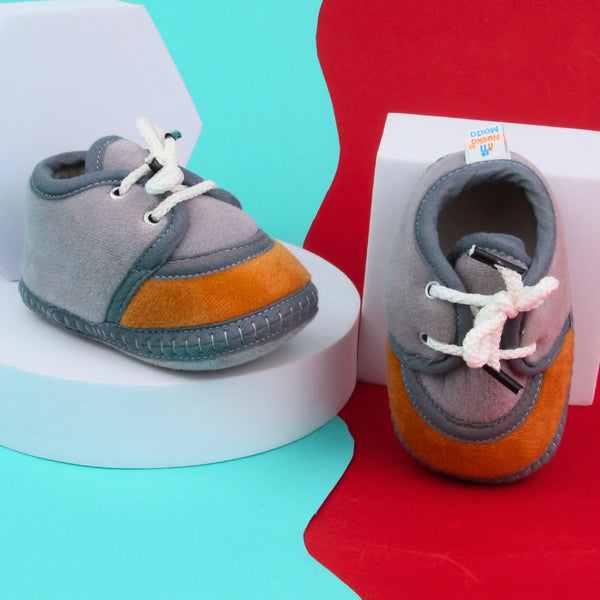6 To 12 Months Baby Boys & Baby Girls Lace Velvet Shoe/Booties (Dark Brown,Grey)-BT4939