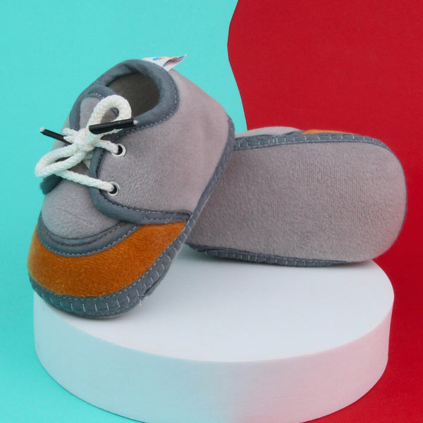 6 To 12 Months Baby Boys & Baby Girls Lace Velvet Shoe/Booties (Dark Brown,Grey)-BT4939