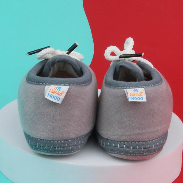 6 To 12 Months Baby Boys & Baby Girls Lace Velvet Shoe/Booties (Dark Brown,Grey)-BT4939