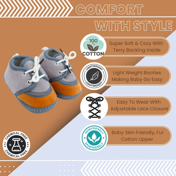 6 To 12 Months Baby Boys & Baby Girls Lace Velvet Shoe/Booties (Dark Brown,Grey)-BT4939