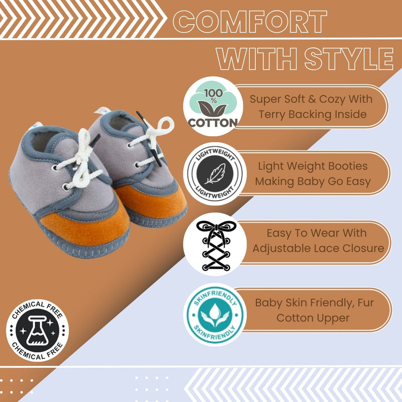 6 To 12 Months Baby Boys & Baby Girls Lace Velvet Shoe/Booties (Dark Brown,Grey)-BT4939
