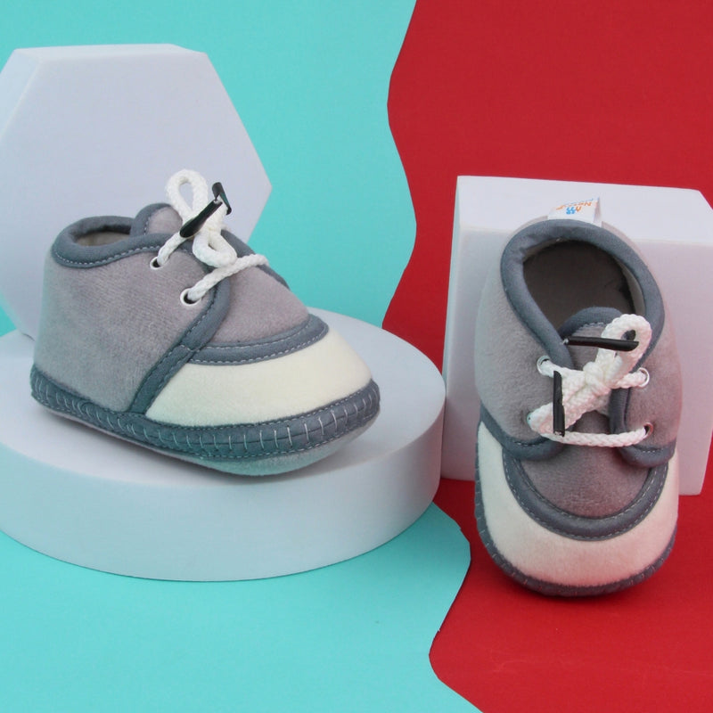 6 To 12 Months Baby Boys & Baby Girls Lace Velvet Shoe/Booties (Off White,Dark Brown)-BT4940