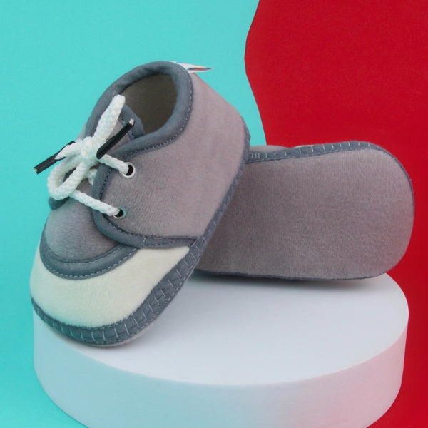6 To 12 Months Baby Boys & Baby Girls Lace Velvet Shoe/Booties (Off White,Dark Brown)-BT4940
