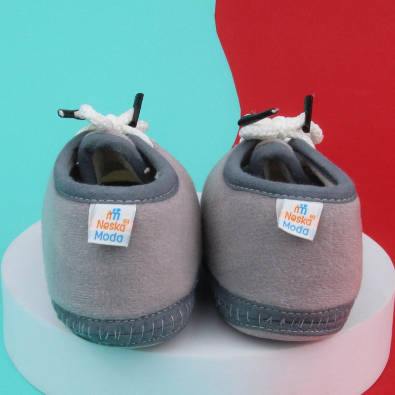 6 To 12 Months Baby Boys & Baby Girls Lace Velvet Shoe/Booties (Off White,Dark Brown)-BT4940