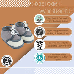 6 To 12 Months Baby Boys & Baby Girls Lace Velvet Shoe/Booties (Off White,Dark Brown)-BT4940
