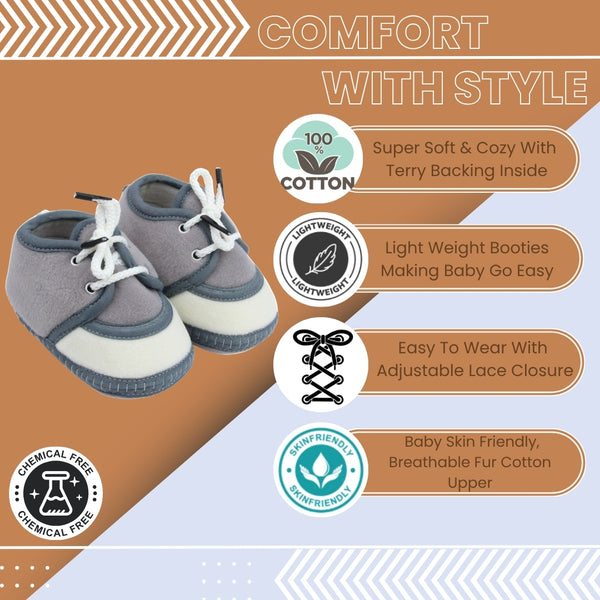 6 To 12 Months Baby Boys & Baby Girls Lace Velvet Shoe/Booties (Off White,Dark Brown)-BT4940