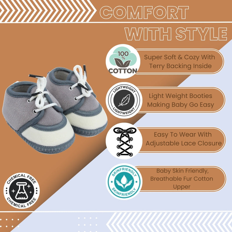 6 To 12 Months Baby Boys & Baby Girls Lace Velvet Shoe/Booties (Off White,Dark Brown)-BT4940