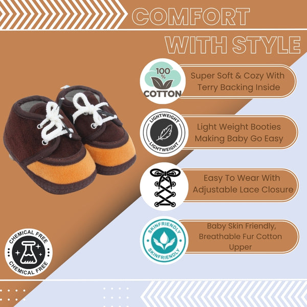 6 To 12 Months Baby Boys & Baby Girls Lace Velvet Shoe/Booties (Off White,Red)-BT4941