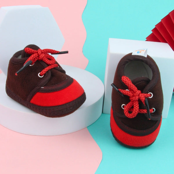 6 To 12 Months Baby Boys & Baby Girls Lace Velvet Shoe/Booties (Off White,Brown)-BT4942