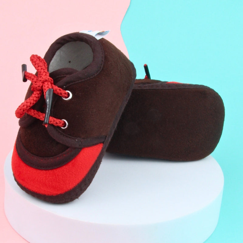 6 To 12 Months Baby Boys & Baby Girls Lace Velvet Shoe/Booties (Off White,Brown)-BT4942