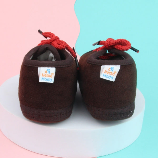 6 To 12 Months Baby Boys & Baby Girls Lace Velvet Shoe/Booties (Off White,Brown)-BT4942