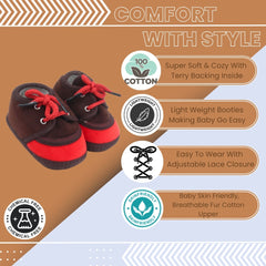 6 To 12 Months Baby Boys & Baby Girls Lace Velvet Shoe/Booties (Off White,Brown)-BT4942