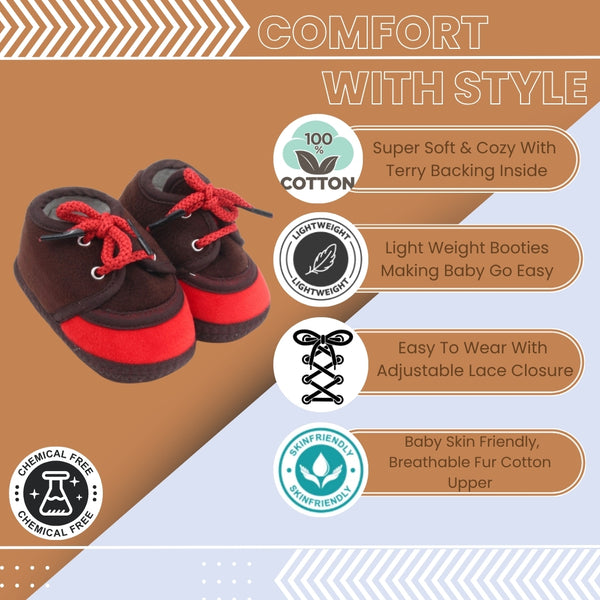 6 To 12 Months Baby Boys & Baby Girls Lace Velvet Shoe/Booties (Off White,Brown)-BT4942