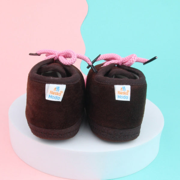 6 To 12 Months Baby Boys & Baby Girls Lace Velvet Shoe/Booties (Off White,Grey)-BT4943