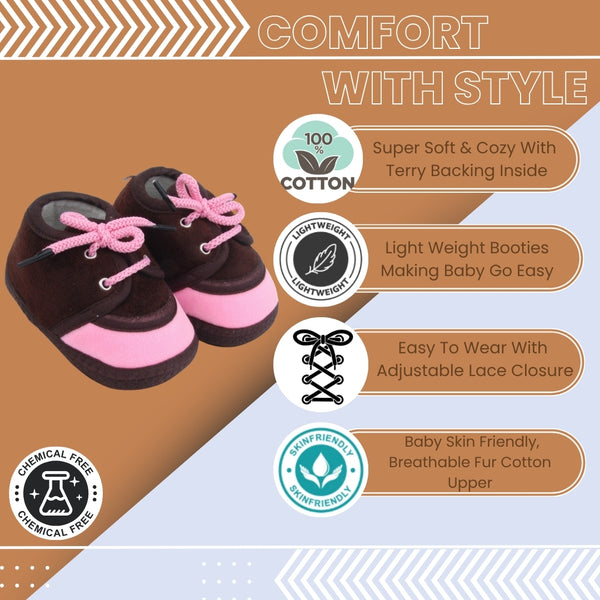 6 To 12 Months Baby Boys & Baby Girls Lace Velvet Shoe/Booties (Off White,Grey)-BT4943