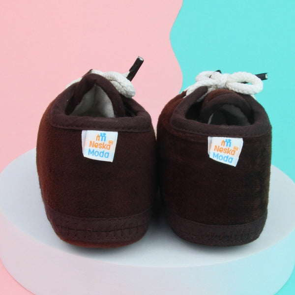 6 To 12 Months Baby Boys & Baby Girls Lace Velvet Shoe/Booties (Off White,Baby Pink)-BT4944
