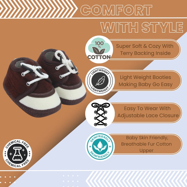 6 To 12 Months Baby Boys & Baby Girls Lace Velvet Shoe/Booties (Off White,Baby Pink)-BT4944