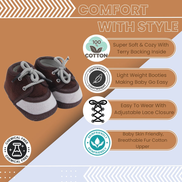 6 To 12 Months Baby Boys & Baby Girls Lace Velvet Shoe/Booties (Off White,Black)-BT4945