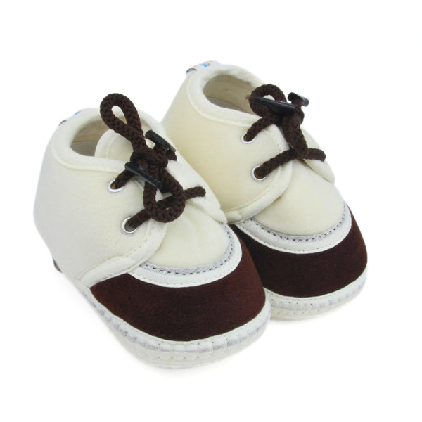 6 To 12 Months Baby Boys & Baby Girls Lace Velvet Shoe/Booties (Brown,Off White)-BT4946