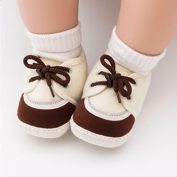 6 To 12 Months Baby Boys & Baby Girls Lace Velvet Shoe/Booties (Brown,Off White)-BT4946