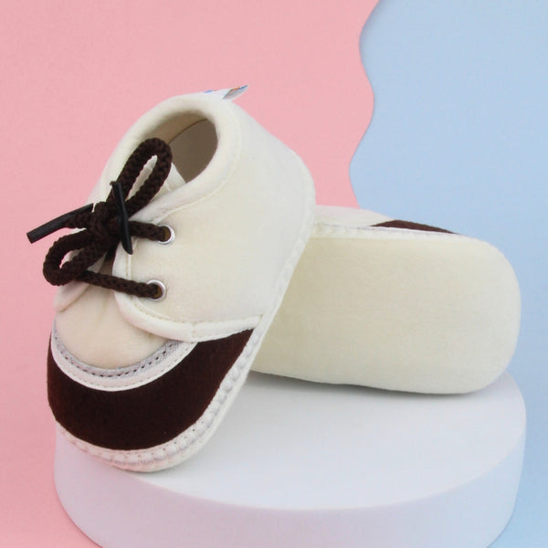 6 To 12 Months Baby Boys & Baby Girls Lace Velvet Shoe/Booties (Brown,Off White)-BT4946