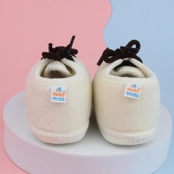 6 To 12 Months Baby Boys & Baby Girls Lace Velvet Shoe/Booties (Brown,Off White)-BT4946