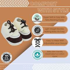 6 To 12 Months Baby Boys & Baby Girls Lace Velvet Shoe/Booties (Brown,Off White)-BT4946