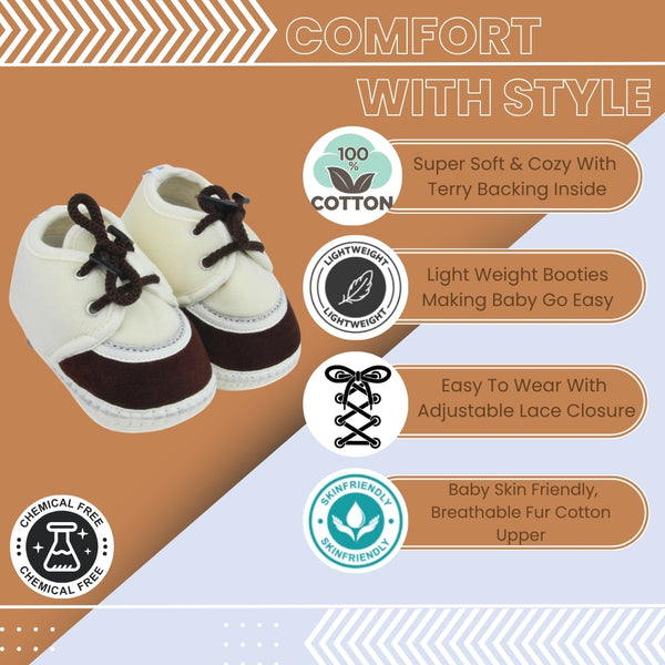 6 To 12 Months Baby Boys & Baby Girls Lace Velvet Shoe/Booties (Brown,Off White)-BT4946