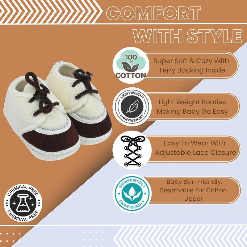 6 To 12 Months Baby Boys & Baby Girls Lace Velvet Shoe/Booties (Brown,Off White)-BT4946